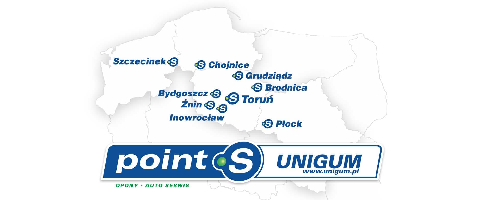 Mapa lokalizacji serwisów Point S UNIGUM